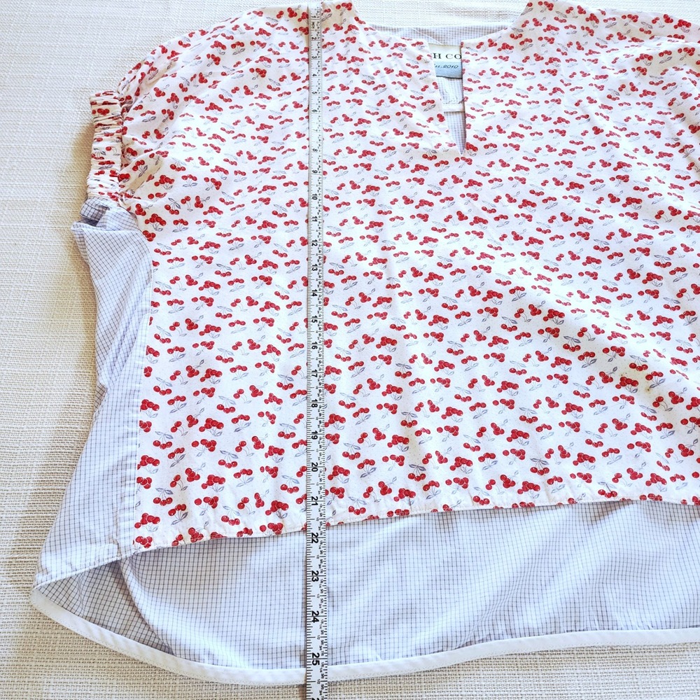Trish Cox V-Neck Pop Over Oversized Fit Blouse Top Cherry Print Sz. S - Picture 6 of 9